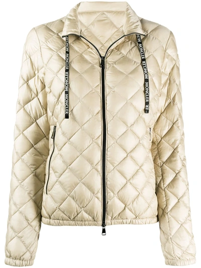 Moncler Ladies Beige Lan Diamond Quilt Puffer Jacket In Neutrals