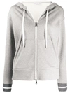 Moncler Glitter Embellishments Zipped Hoodie In Grey