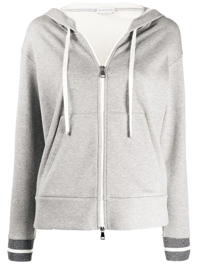 Moncler Glitter Embellishments Zipped Hoodie In Grey | ModeSens