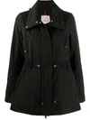 Moncler Hooded Drawstring Waist Parka In Black