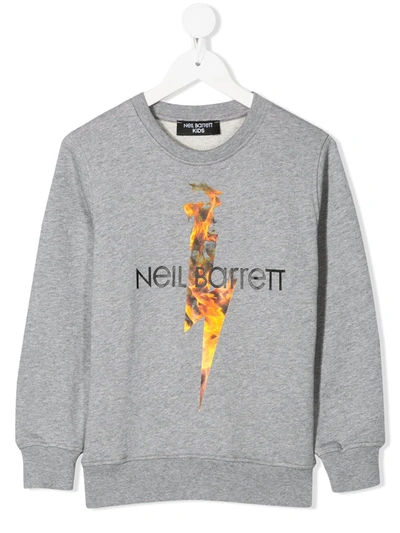 Neil Barrett Kids' Flaming Bolt Sweatshirt In Grey