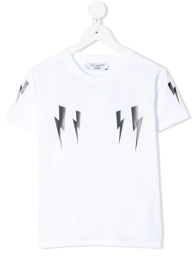 Neil Barrett Kids' Lightning-bolt Print T-shirt In Bianco