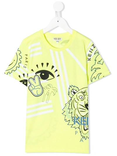 Kenzo Teen Tiger Print T-shirt In Yellow