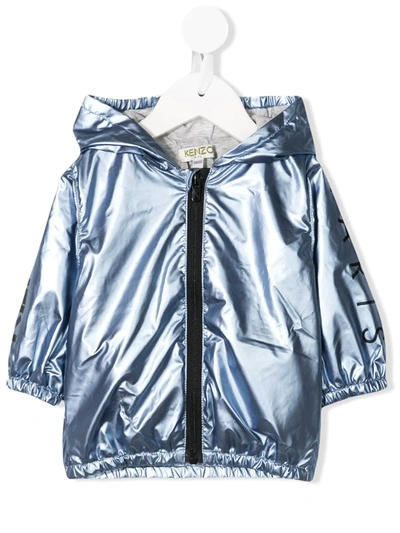 Kenzo Babies' Metallic Hooded Jacket In Blue