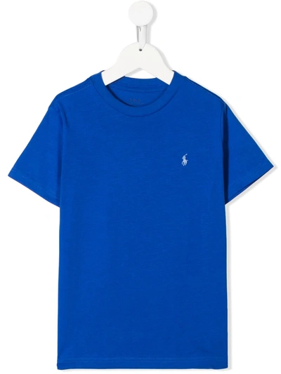 Ralph Lauren Kids' Logo Embroidered Crew Neck T-shirt In Blue
