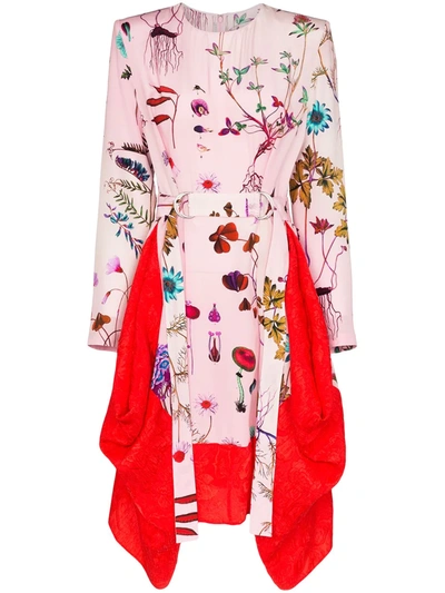 Stella Mccartney Kalyn Floral Handkerchief Hem Long Sleeve Silk Dress In Multicolor