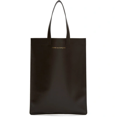 Comme Des Garçons Leather Logo Print Tote Bag - Atterley In Brown