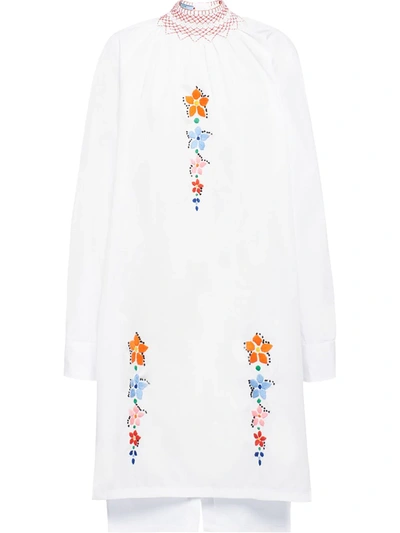Prada Women's Smock Neck Floral Embroidered Tunic Dress In White
