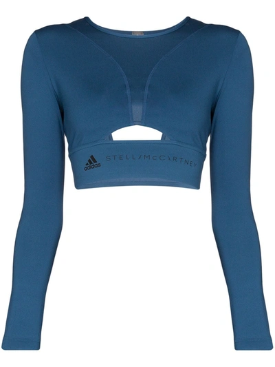 Adidas Originals Cutout Logo-print Cropped Top In Blue