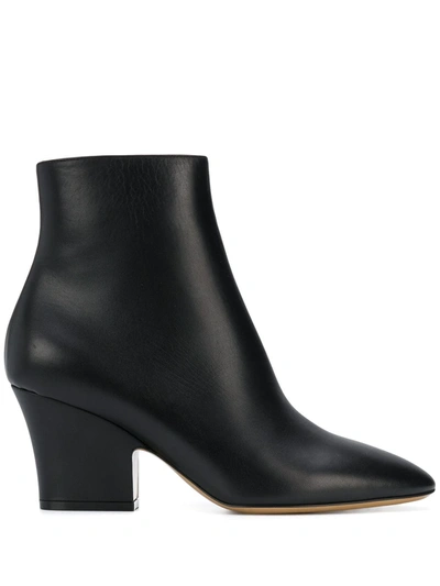Ferragamo Curved Heel 75m Ankle Boots In Black