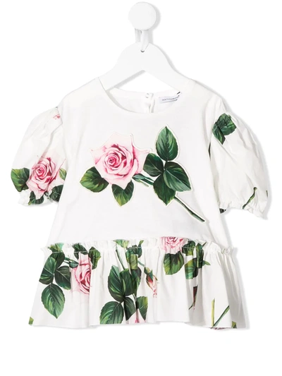 Dolce & Gabbana Kids' Tropical Rose Print T-shirt In White