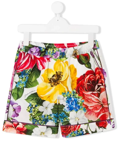 Dolce & Gabbana Kids' Floral Print Shorts In Red