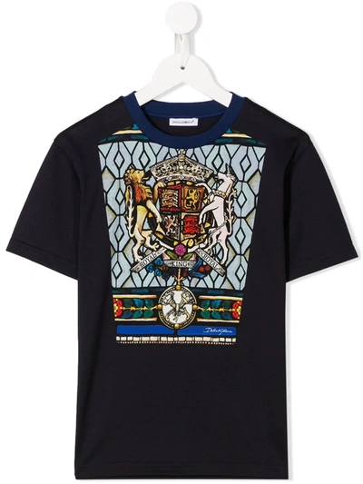 Dolce & Gabbana Kids' Heraldic Print T-shirt In Blue