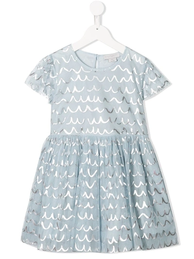 Stella Mccartney Kids' Scallop-print Tulle Dress In Blue