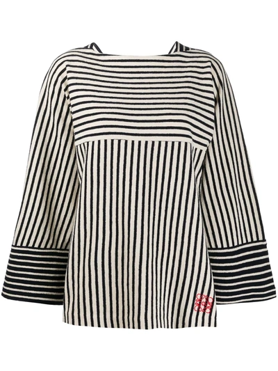 Loewe Striped Wide-sleeve Cotton-terry T-shirt In Blue