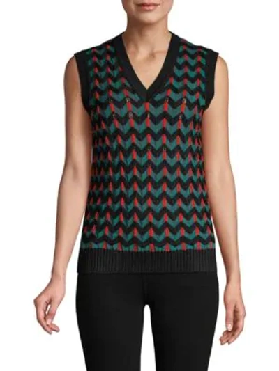 M Missoni Chevron Knit Waistcoat In Green Peach