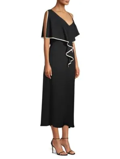 Beatrice B Women's Piped Ruffle Silk-blend Midi Dress In Nero