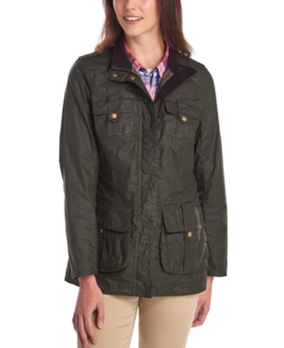 Barbour Beadnell Corduroy-trimmed Waxed-cotton Jacket In Olive