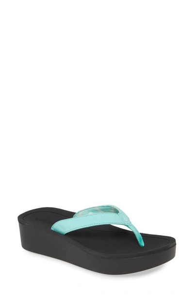 Olukai Pio Lua Platform Flip Flop In Green Aqua/ Black