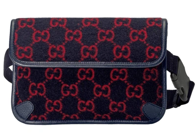 Pre-owned Gucci Belt Bag Gg Wool Blue/red