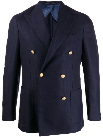 Barba Fitted Double-breasted Blazer In Blue