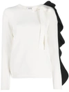 Valentino Frilled Sleeve Knitted Top In White