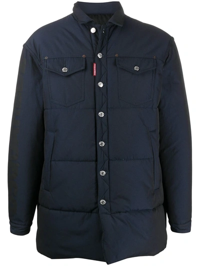 Dsquared2 Logo Print Padded Coat In Blue
