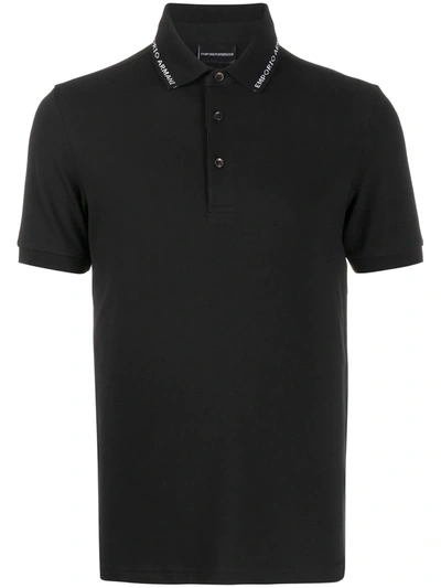 Emporio Armani Mercerised Pique Polo Shirt With Logo Placket In Black