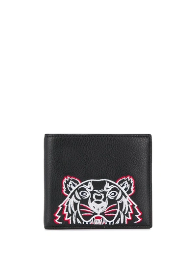 Kenzo Tiger-embroidered Bi-fold Wallet In Black