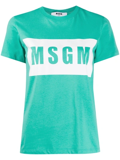 Msgm Graphic Logo-print T-shirt In Green