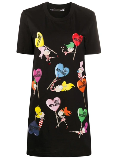 Love Moschino Logo Heart Print T-shirt Dress In Black