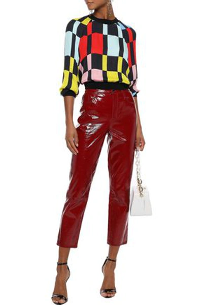 Alice And Olivia Calvin Cropped Checked Silk Crepe De Chine Top In Multicolor