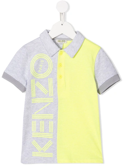 Kenzo Kids' Colour Block Logo Print Polo Shirt In Yellow