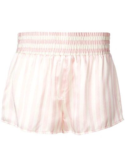 Morgan Lane Striped Silk Charmeuse Pyjama Shorts In Pink,cream