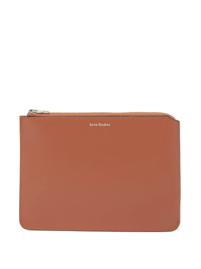 Acne Studios Malachite Zip-top Leather Pouch In Brown