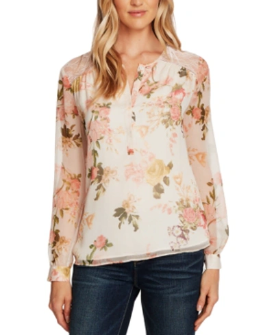 Vince Camuto Beautiful Blooms Chiffon Blouse In Cameo Cream