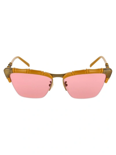 Gucci Eyewear Bamboo Effect Cat Eye Sunglasses In Yellow & Orange