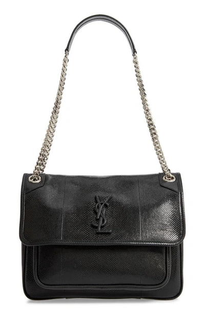 Saint Laurent Medium Niki Snakeskin Shoulder Bag In Noir