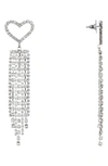 Nina Heart Fringe Earrings In Rhodium/ White Crystal