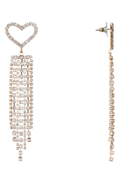 Nina Heart Fringe Earrings In Gold/ White Crystal