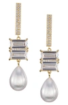 Nina Drop Earrings In Gold/ White Pearl/ White Cz