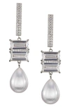 Nina Drop Earrings In Rhodium/ White Pearl/ White Cz