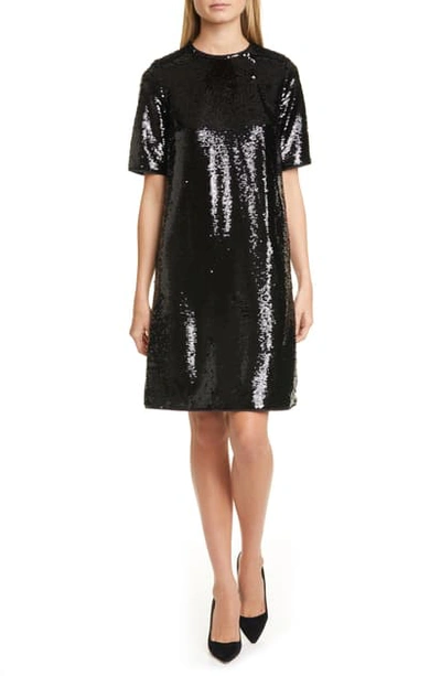 Hugo Boss Dettia Short Sleeve Sequin Shift Dress In Pine Fantasy