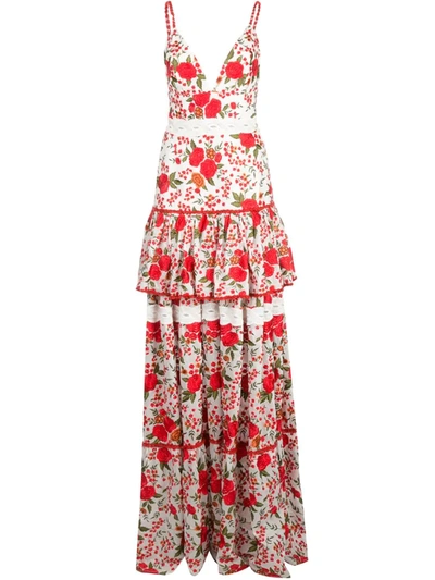 Alexis Naomie Tiered Rose-print Long Dress In White