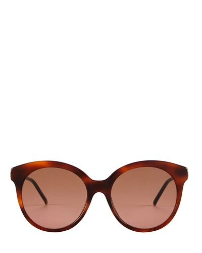 Gucci Vintage Havana Round Cat Eye Sunglasses In 002 Havana Gold Brown