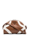 Prada Tonal Logo Plaque Bowling Bag In Brown