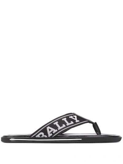 Bally Logo Strap Flip Flops In Black