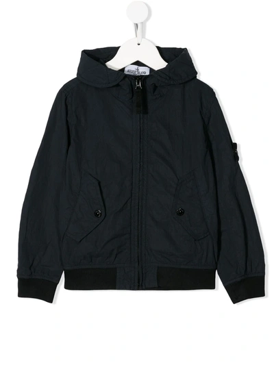 Stone Island Kids' Logo Patch Hoodie Bomber Jacket In Blue