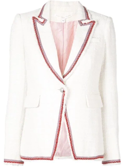 Veronica Beard Cutaway Contrast-trim Jacket In Neutrals