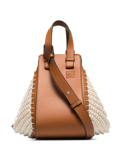 Loewe Hammock Small Leather And Crochet-knit Cotton Shoulder Bag In Brown